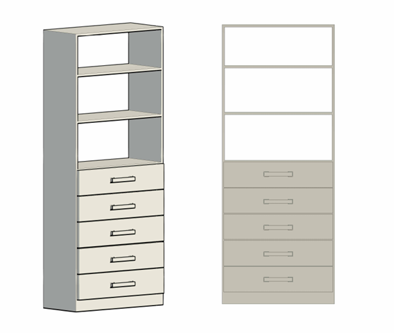 3 shelves with drawers